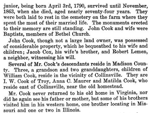 John Cook settler of Collinsville, Illinois